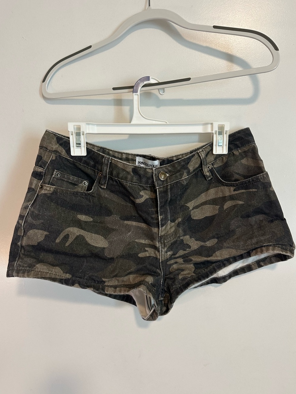 Princess Polly Camo Low-Rise Denim Shorts